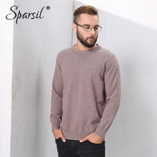 Load image into Gallery viewer, Sparsil Men Autumn Thick Pure Cashmere Sweater with Deer Suede Warm Soft Knitted Pullovers Winter O-Neck Anti-Pilling Sweater
