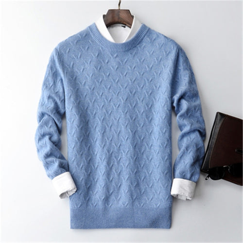 100%cashmere twisted knit men brief  thick Oneck solid H-straight pullover sweater 5color S-2XL retail wholesale