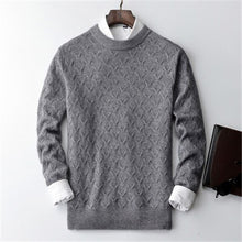 Load image into Gallery viewer, 100%cashmere twisted knit men brief  thick Oneck solid H-straight pullover sweater 5color S-2XL retail wholesale