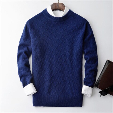 100%cashmere twisted knit men brief  thick Oneck solid H-straight pullover sweater 5color S-2XL retail wholesale