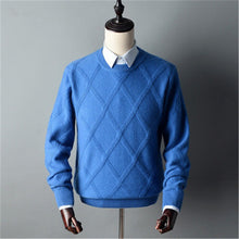 Load image into Gallery viewer, new fashion 100%cashmere big argyle plaid knit men fashion thick H-straight pullover sweater Oneck S-2XL retail wholesale
