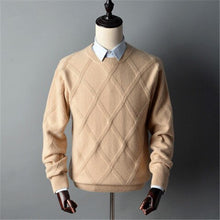 Load image into Gallery viewer, new fashion 100%cashmere big argyle plaid knit men fashion thick H-straight pullover sweater Oneck S-2XL retail wholesale