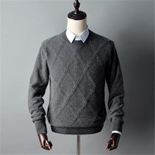 Load image into Gallery viewer, new fashion 100%cashmere big argyle plaid knit men fashion thick H-straight pullover sweater Oneck S-2XL retail wholesale