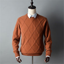 Load image into Gallery viewer, new fashion 100%cashmere big argyle plaid knit men fashion thick H-straight pullover sweater Oneck S-2XL retail wholesale