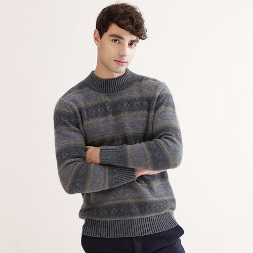ZHILI 2018 New Autumn Winter O-Neck Striped Cashmere Sweater