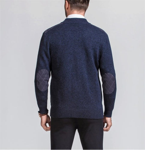 cashmere wool blend thick knit men casual zipper cardigan sweater coat spliced elbow shoulder stand collar M/105-3XL/125
