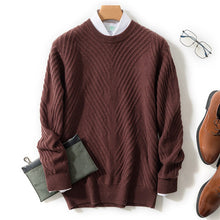 Load image into Gallery viewer, high grade pure cashmere knit men fashion solid Oneck loose thick pullover sweater blue 6color S-2XL