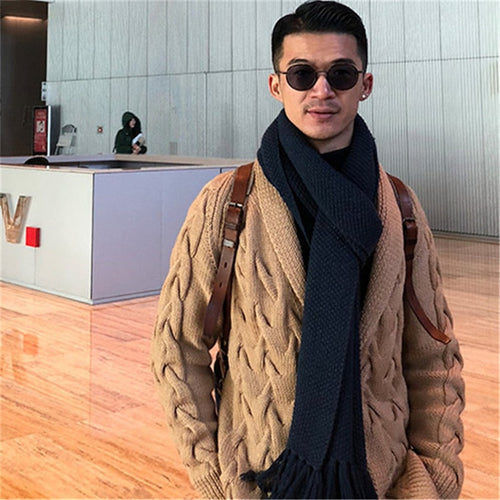 100% hand made pure wool turn-down collar knit men fashion twist solid single breasted cardigan sweater customized