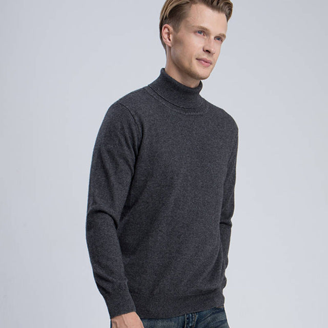 100% Pure Cashmere Knitted Sweater Men High Quality Turtleneck Jumpers Hot Sale 6Colors Man Sweaters Standard Clothes Male Tops