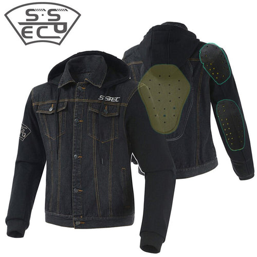 SSPEC NEW Mens Denim motorcycle jacket Off-Road Racing hoodie Motorbike motorcross Protective Gear fashion casual sweater jacket