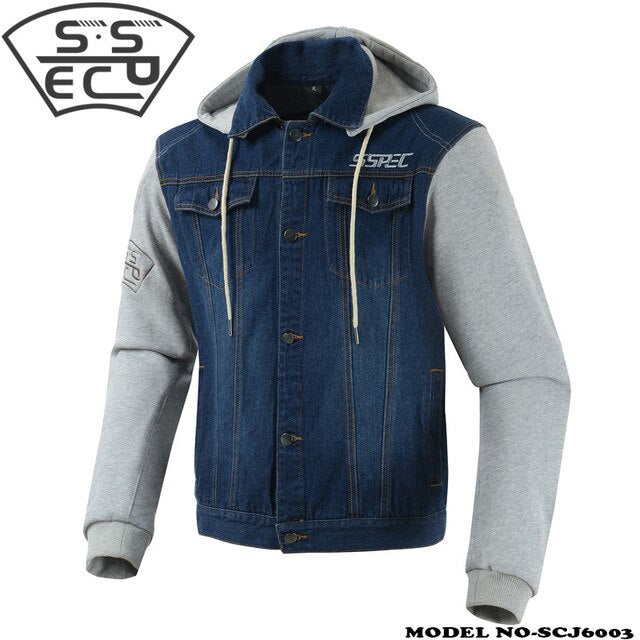 SSPEC NEW Mens Denim motorcycle jacket Off-Road Racing hoodie Motorbike motorcross Protective Gear fashion casual sweater jacket